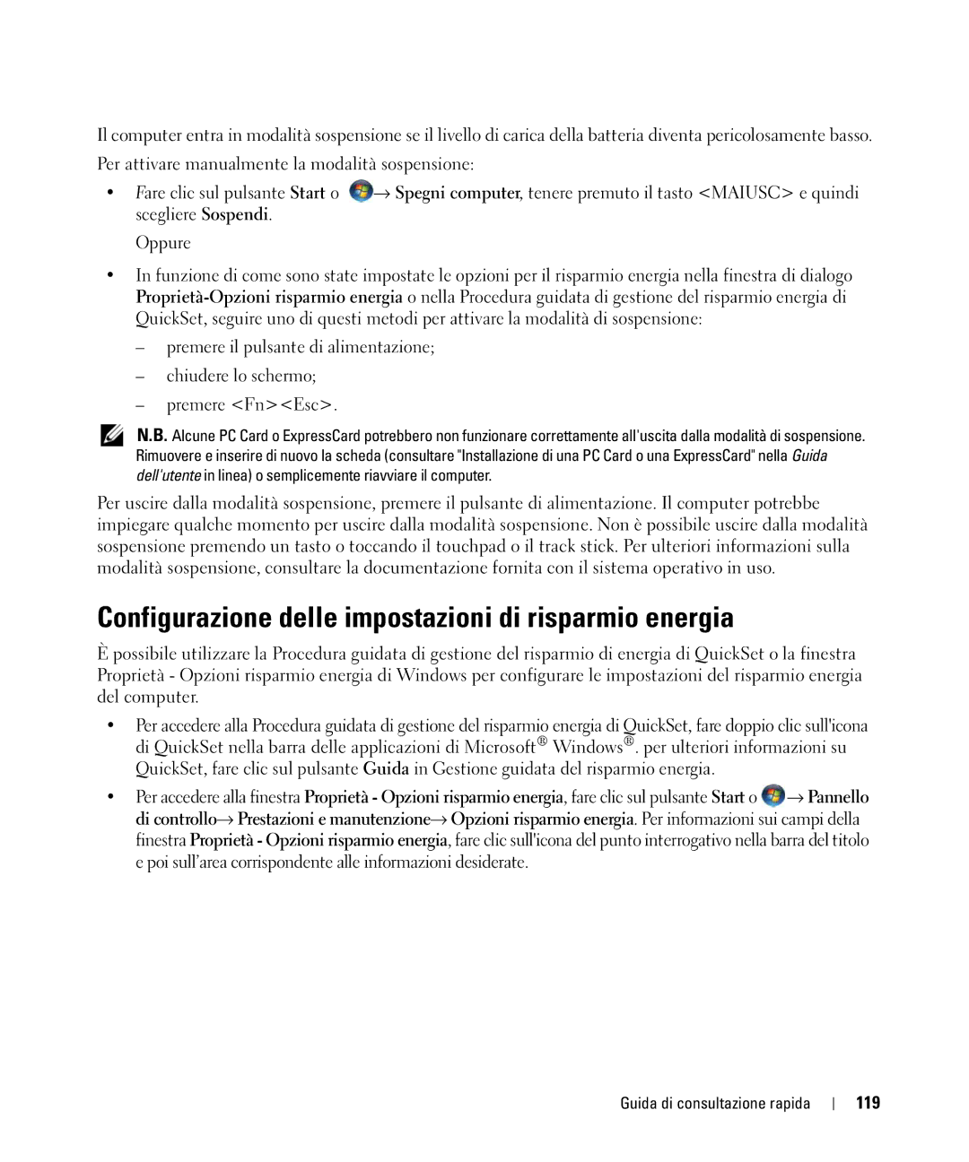 Dell GU806 manual Configurazione delle impostazioni di risparmio energia, 119 