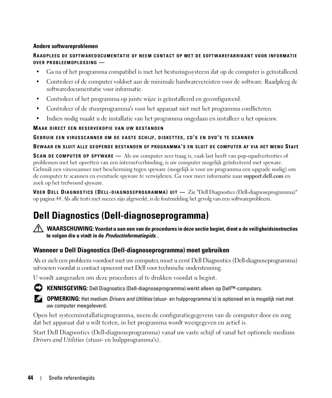 Dell GU806 manual Dell Diagnostics Dell-diagnoseprogramma, Andere softwareproblemen 