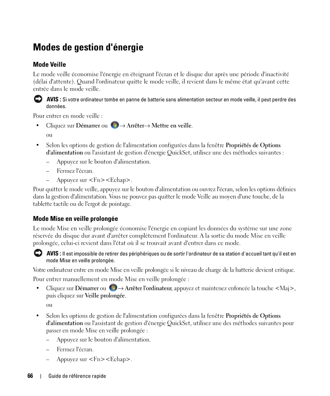 Dell GU806 manual Modes de gestion dénergie, Mode Veille, Mode Mise en veille prolongée 