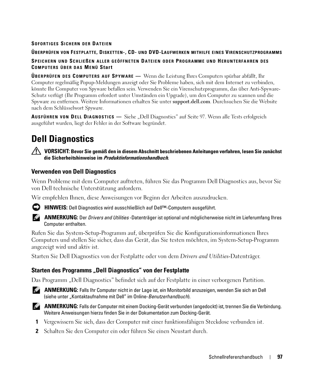 Dell GU806 manual Verwenden von Dell Diagnostics, Starten des Programms „Dell Diagnostics von der Festplatte 