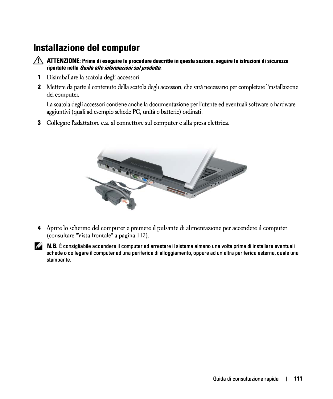 Dell GU806 manual Installazione del computer 