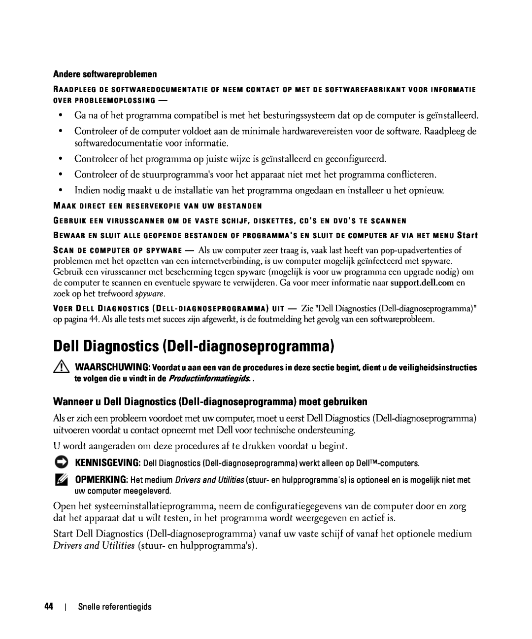 Dell GU806 manual Wanneer u Dell Diagnostics Dell-diagnoseprogramma moet gebruiken, Andere softwareproblemen 