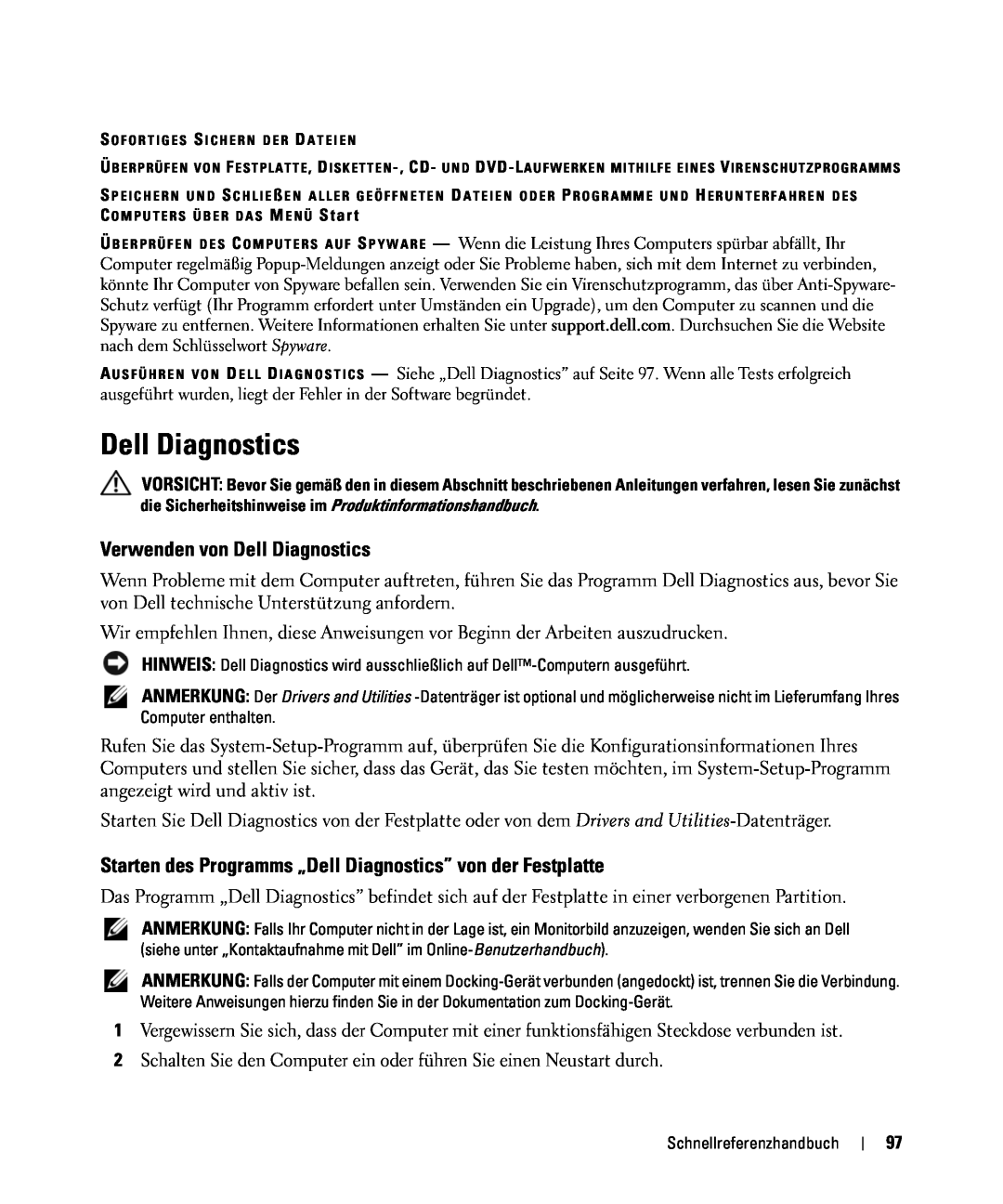 Dell GU806 manual Verwenden von Dell Diagnostics, Starten des Programms „Dell Diagnostics” von der Festplatte 