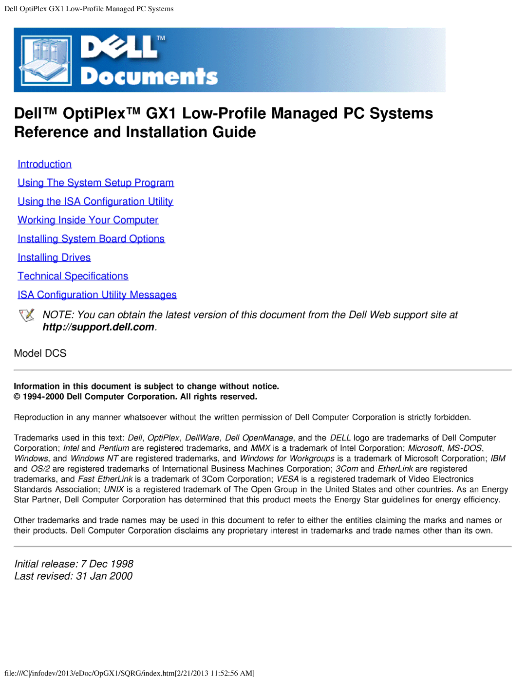 Dell GX1 technical specifications Initial release 7 Dec Last revised 31 Jan 