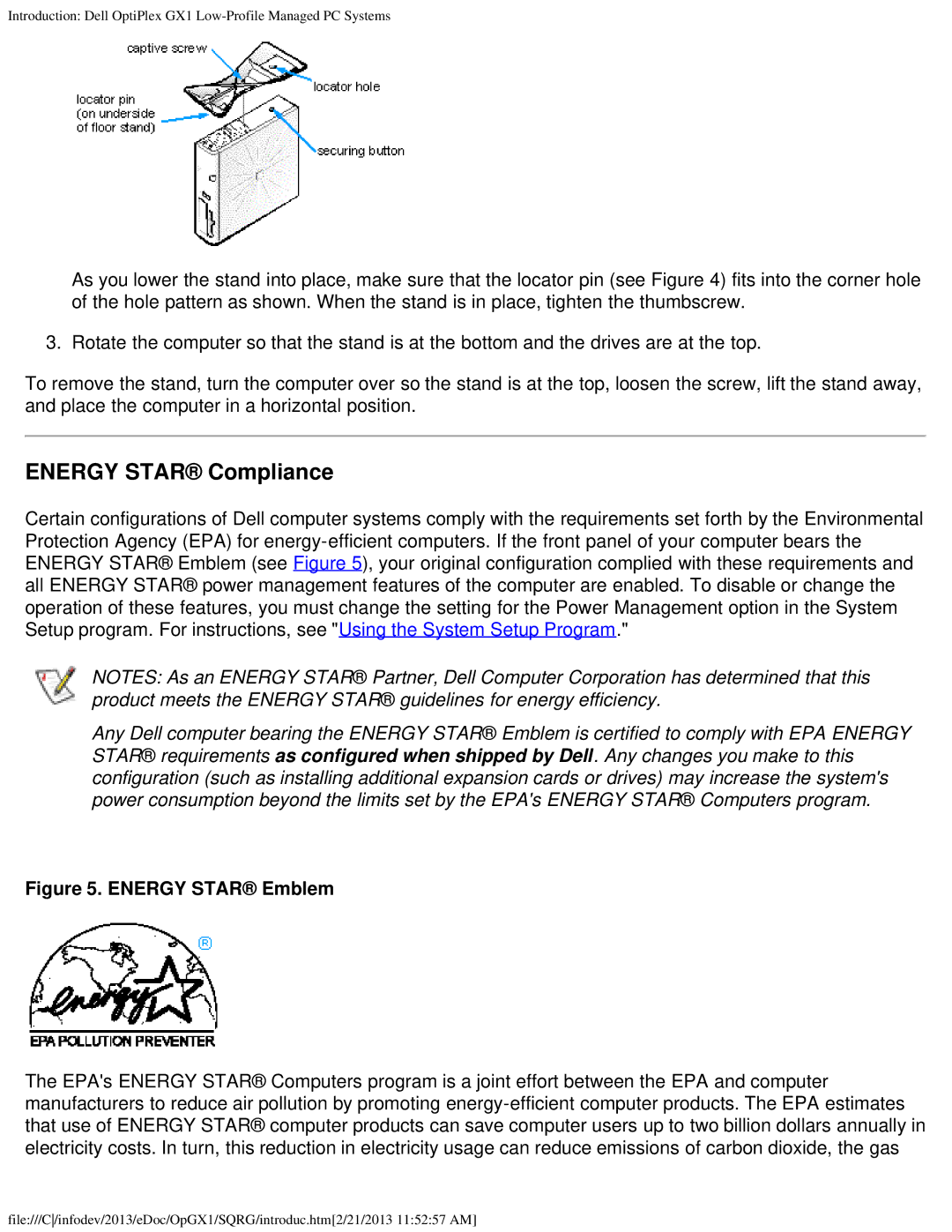 Dell GX1 technical specifications Energy Star Compliance, Energy Star Emblem 