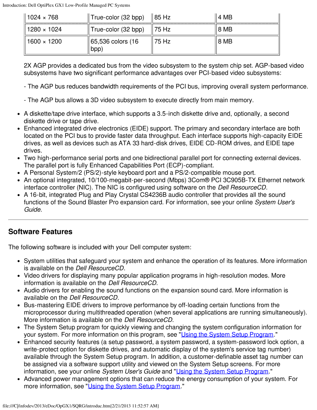 Dell GX1 technical specifications Software Features 