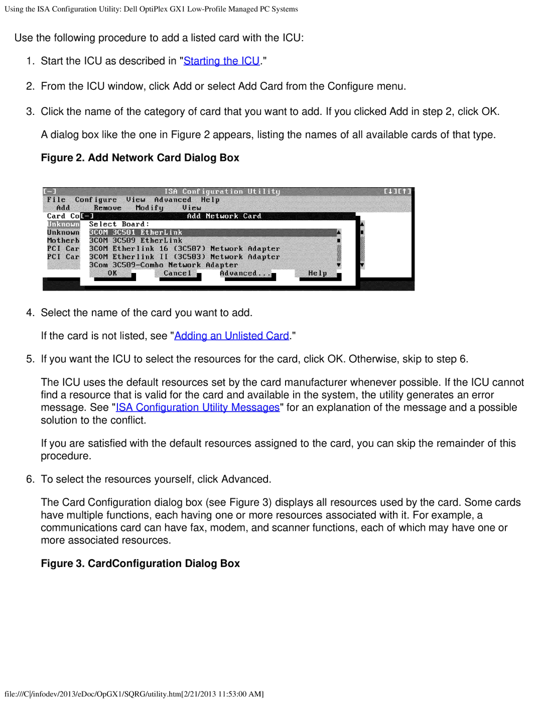 Dell GX1 technical specifications Add Network Card Dialog Box 