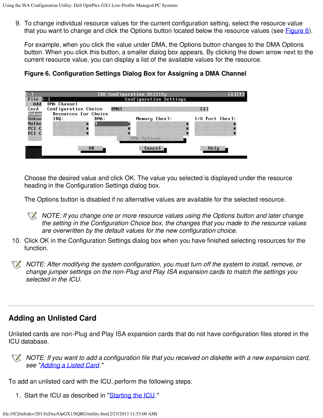 Dell GX1 technical specifications Adding an Unlisted Card 