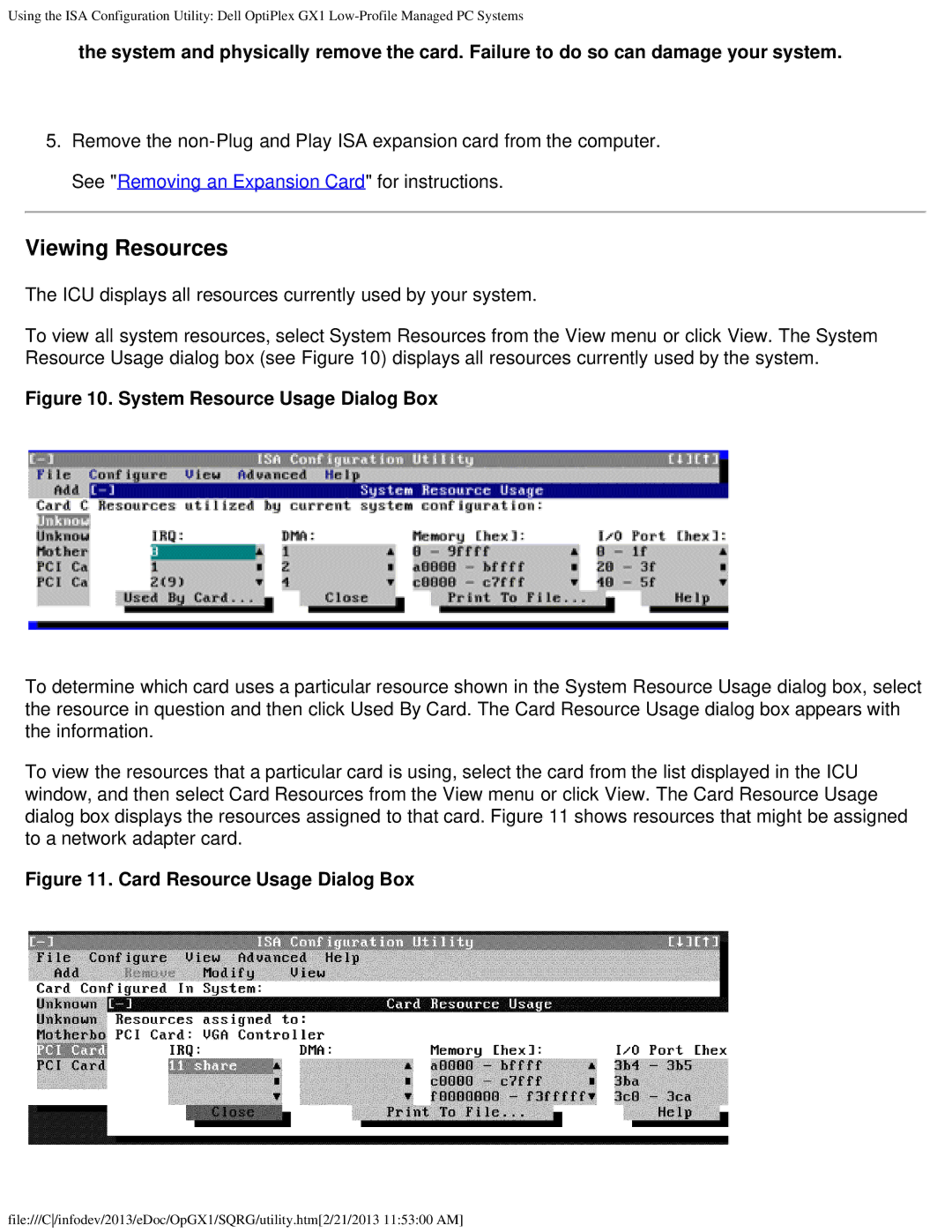 Dell GX1 technical specifications Viewing Resources, System Resource Usage Dialog Box 