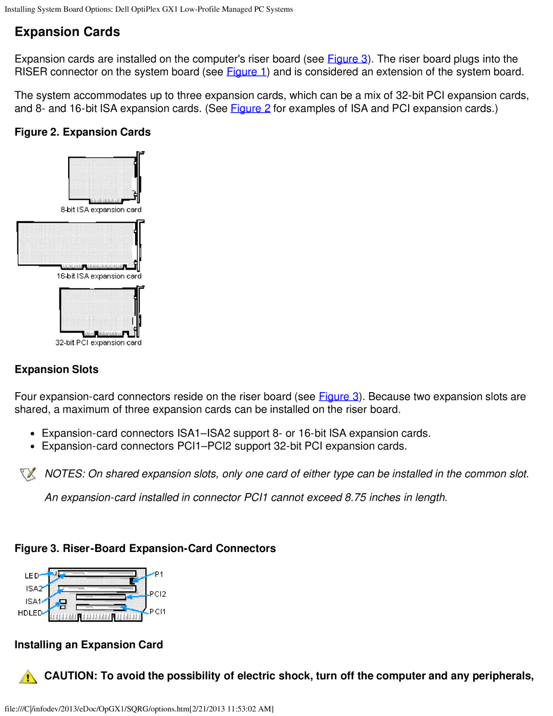 Dell GX1 technical specifications Expansion Cards Expansion Slots 