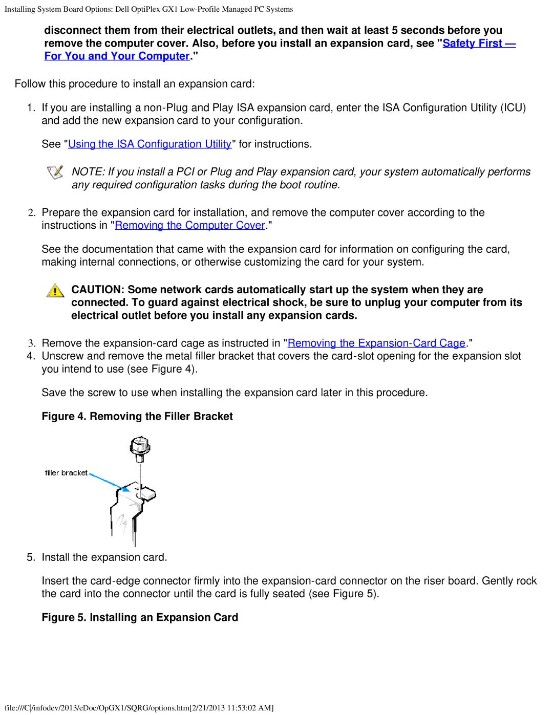 Dell GX1 technical specifications Removing the Filler Bracket 