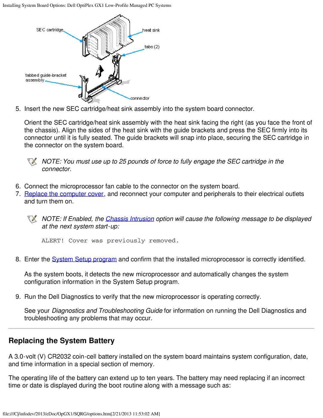 Dell GX1 technical specifications Replacing the System Battery 