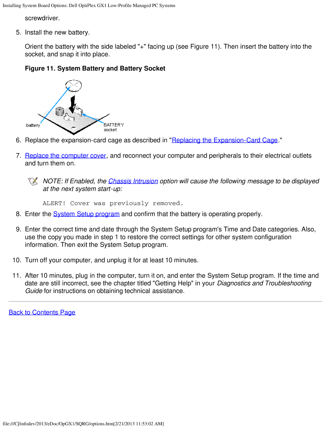 Dell GX1 technical specifications System Battery and Battery Socket 