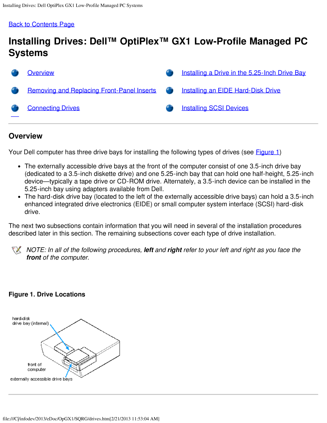 Dell GX1 technical specifications Drive Locations 