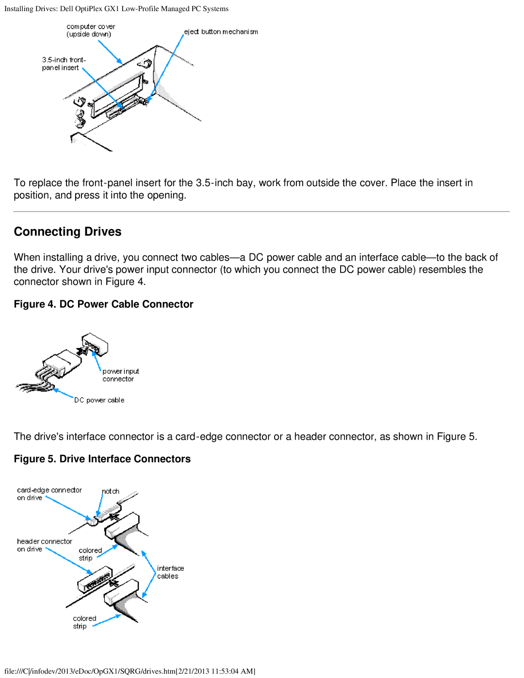 Dell GX1 technical specifications Connecting Drives, DC Power Cable Connector 