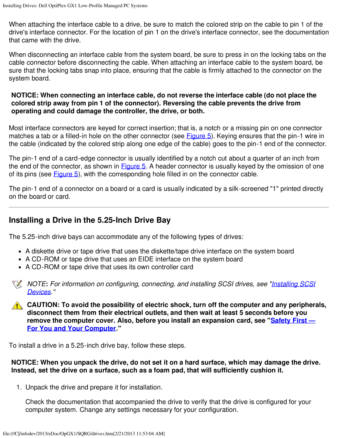 Dell GX1 technical specifications Installing a Drive in the 5.25-Inch Drive Bay 