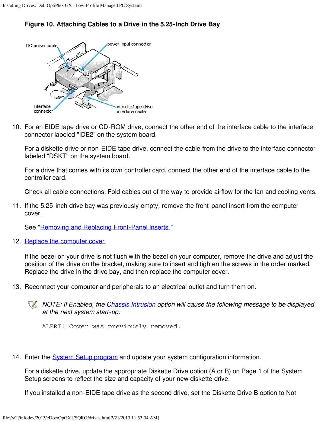 Dell GX1 technical specifications Attaching Cables to a Drive in the 5.25-Inch Drive Bay 