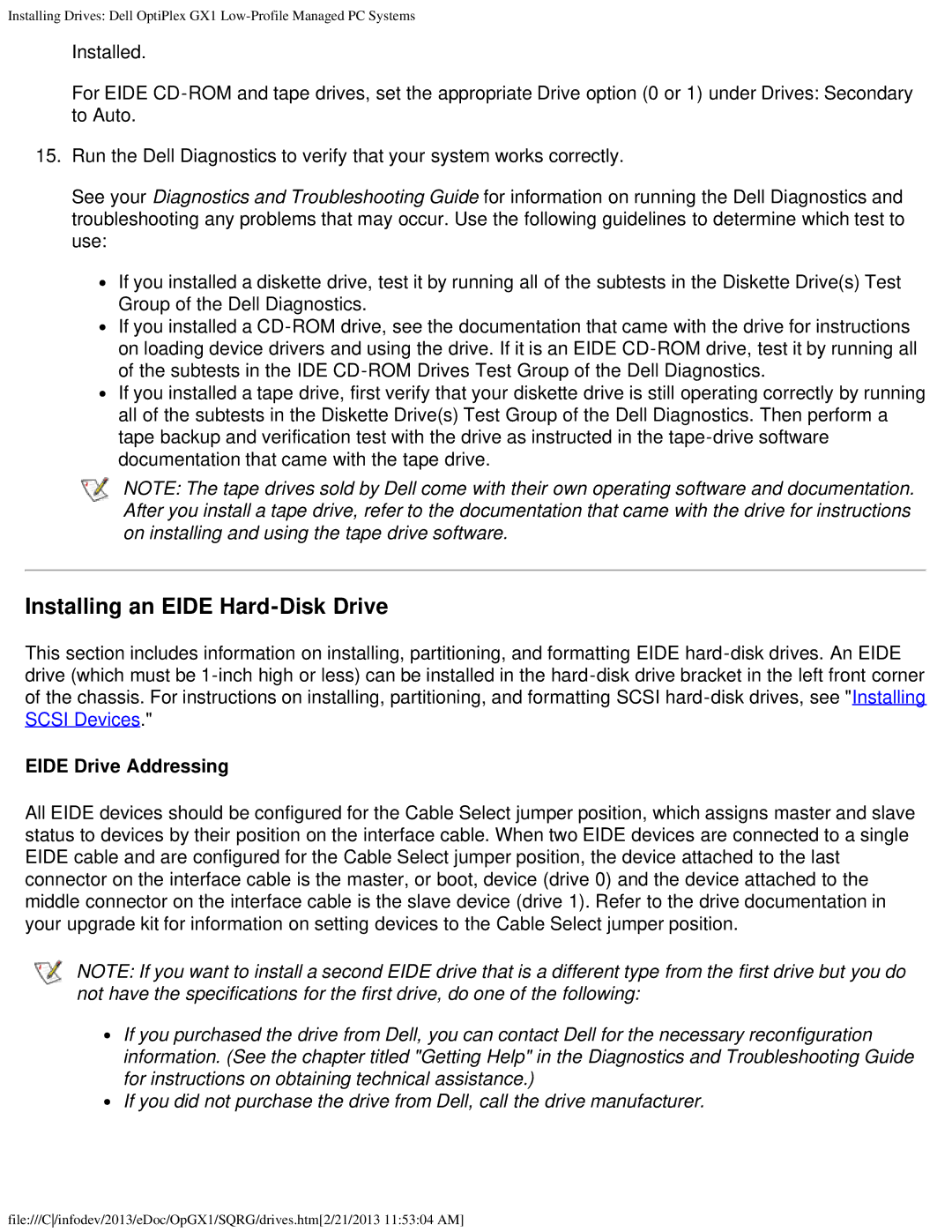 Dell GX1 technical specifications Installing an Eide Hard-Disk Drive, Eide Drive Addressing 