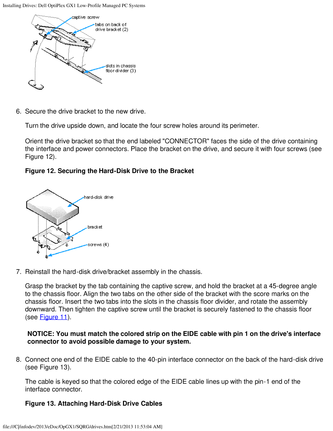 Dell GX1 technical specifications Securing the Hard-Disk Drive to the Bracket 