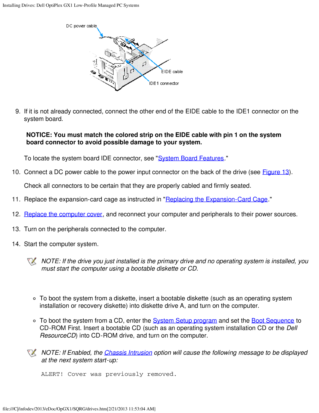 Dell GX1 technical specifications ALERT! Cover was previously removed 