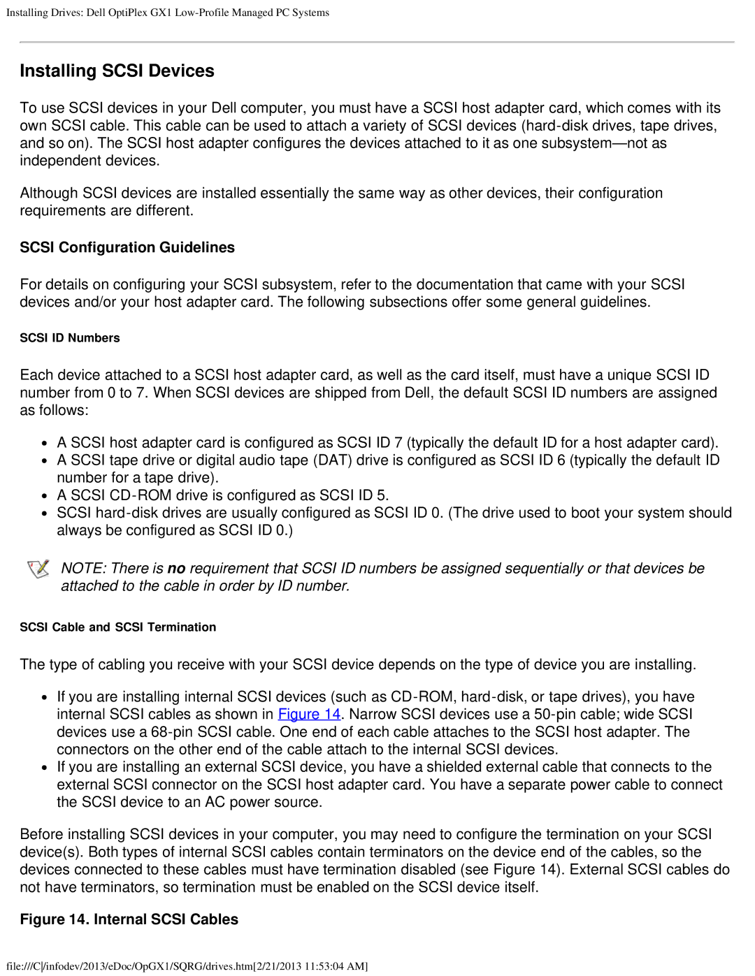 Dell GX1 technical specifications Installing Scsi Devices, Scsi Configuration Guidelines 