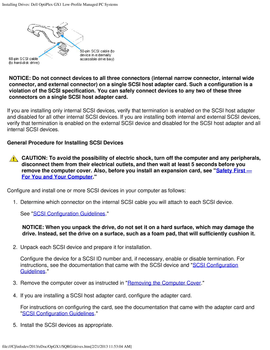 Dell GX1 technical specifications General Procedure for Installing Scsi Devices 