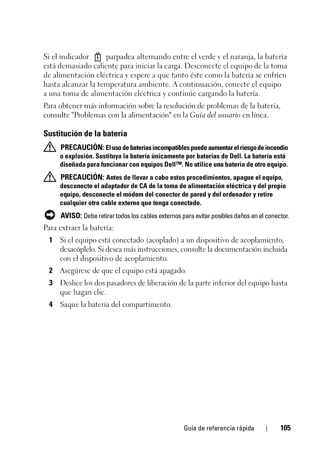 Dell GX148 manual Sustitución de la batería, 105 