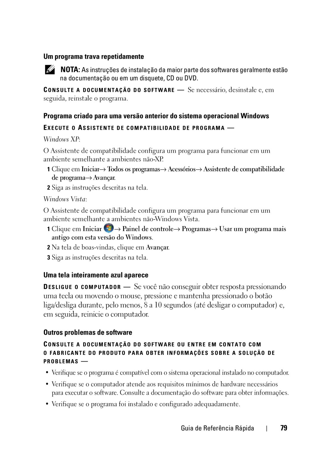 Dell GX148 manual Um programa trava repetidamente, Uma tela inteiramente azul aparece, Outros problemas de software 