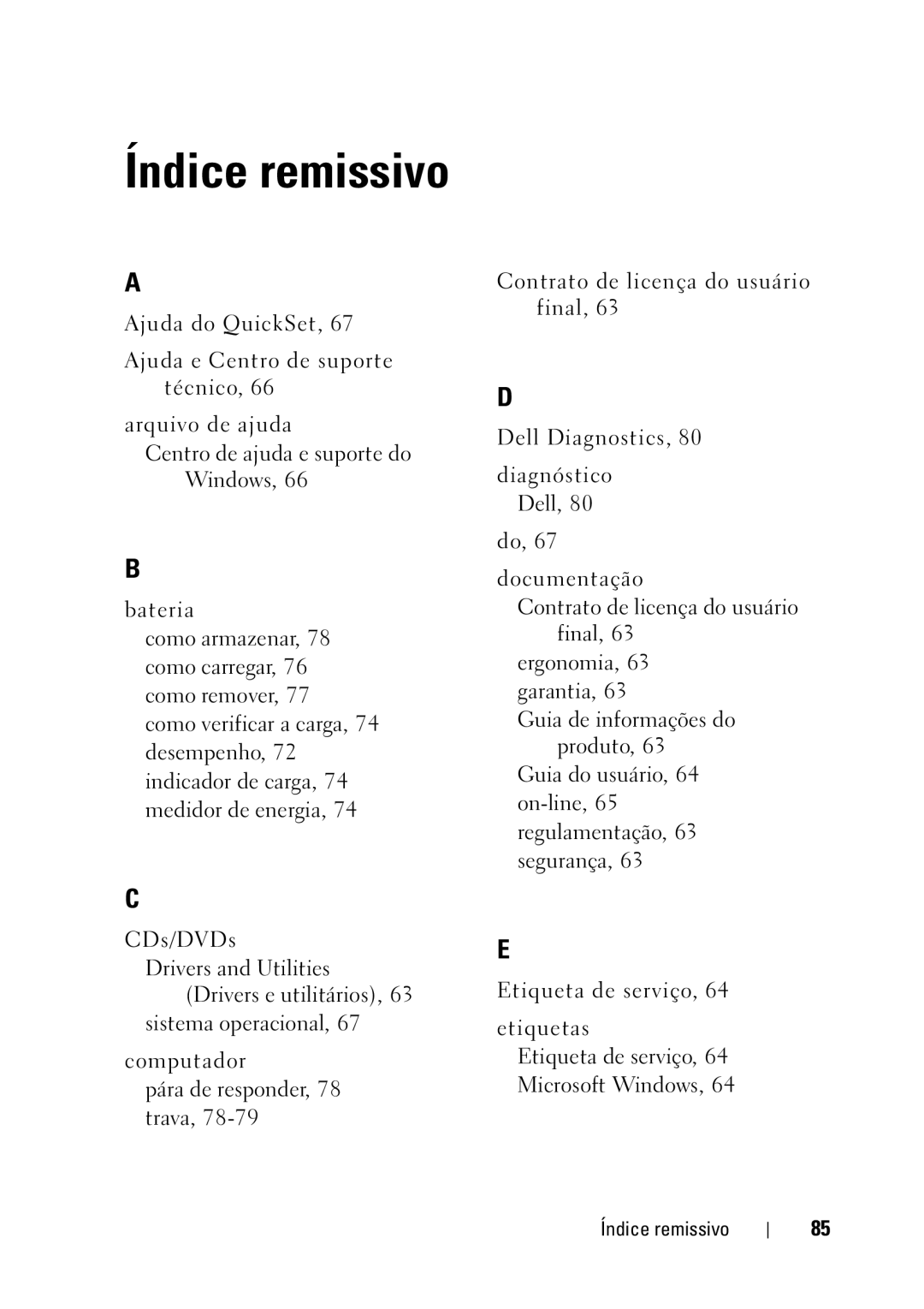 Dell GX148 manual Índice remissivo 