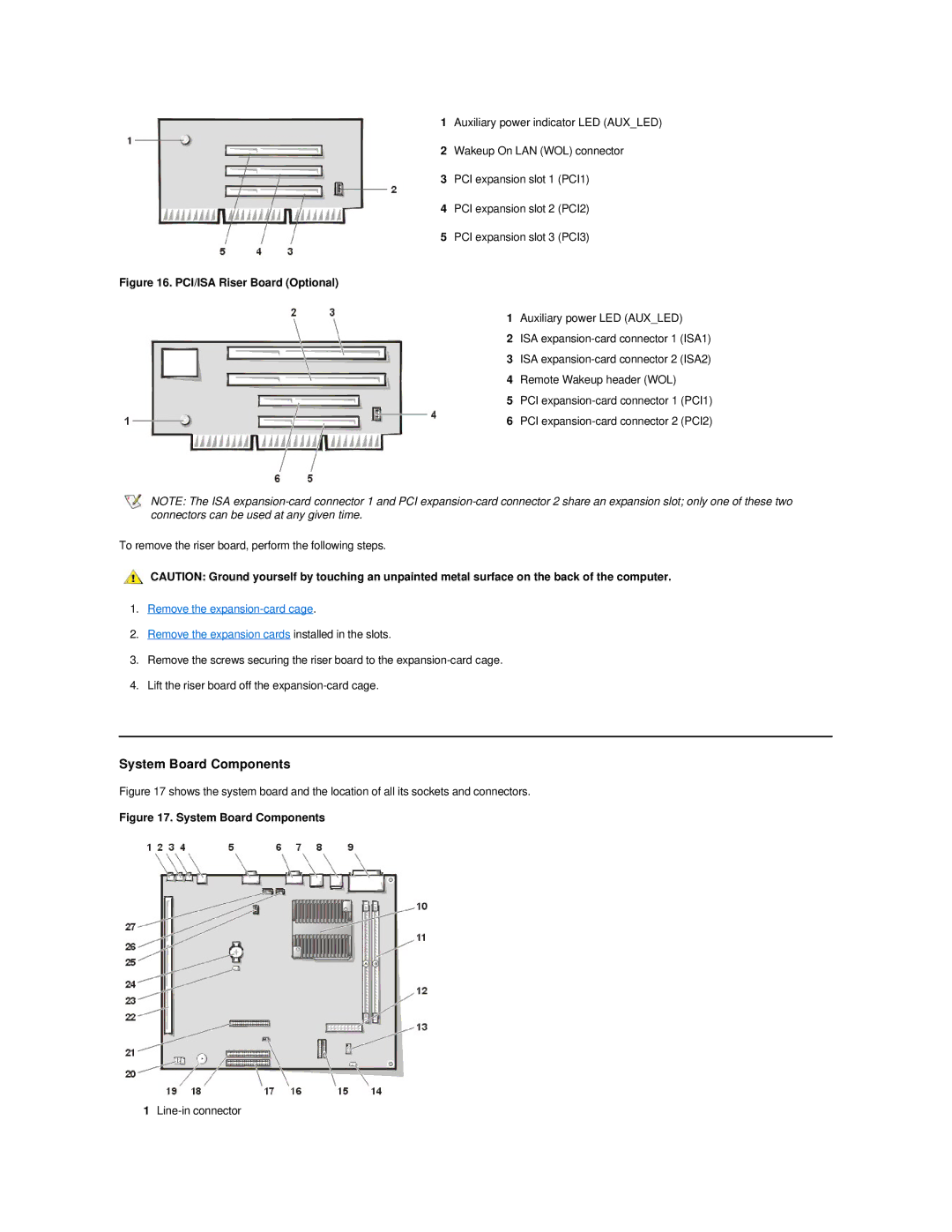 Dell GX200 manual System Board Components, PCI/ISA Riser Board Optional 