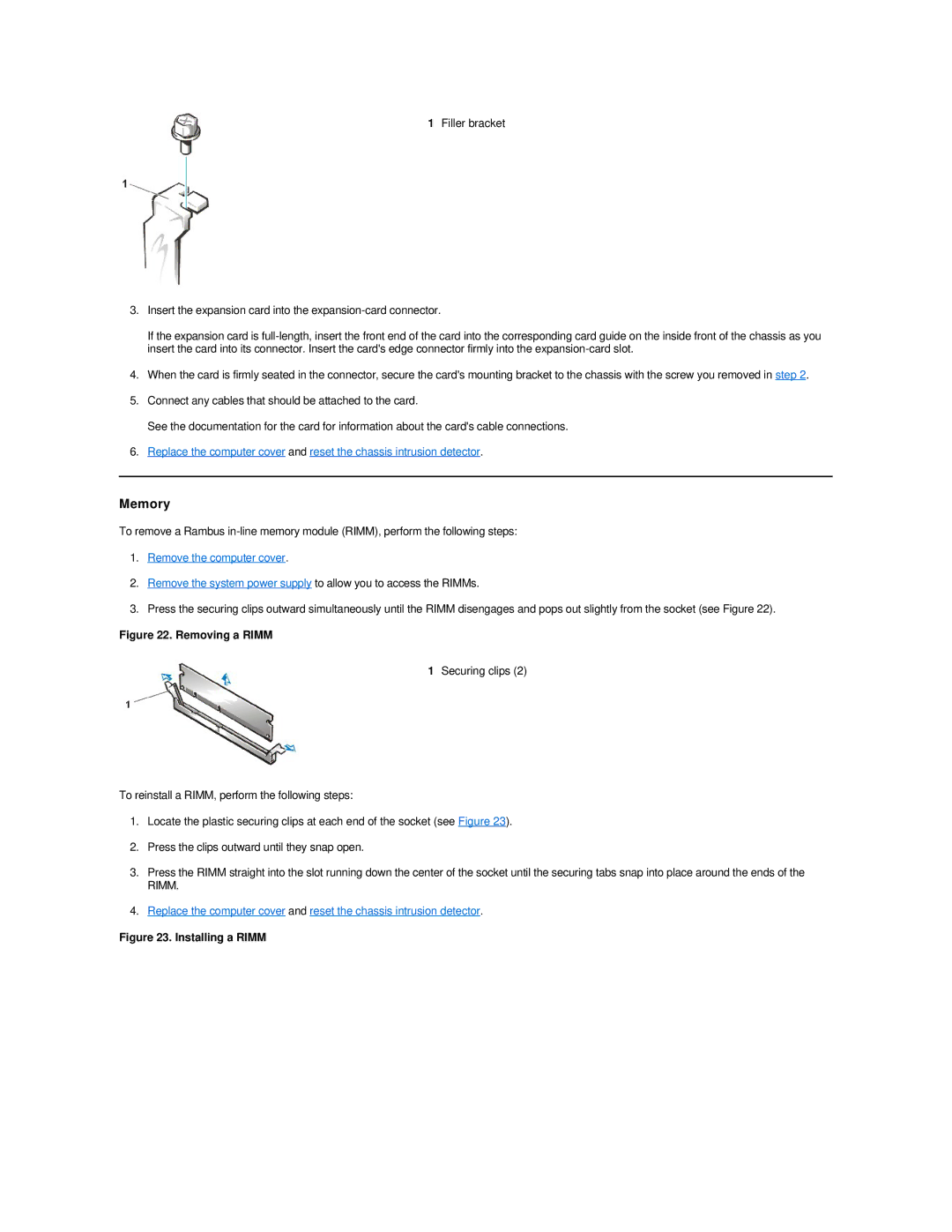 Dell GX200 manual Memory, Removing a Rimm 