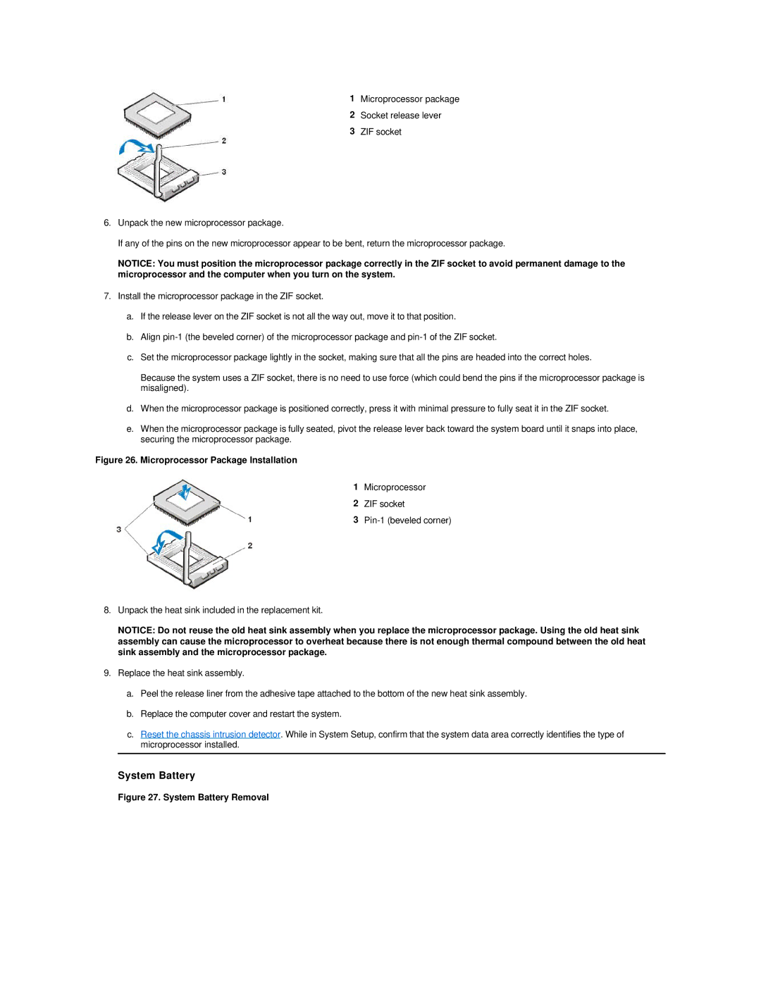 Dell GX200 manual System Battery, Microprocessor Package Installation 