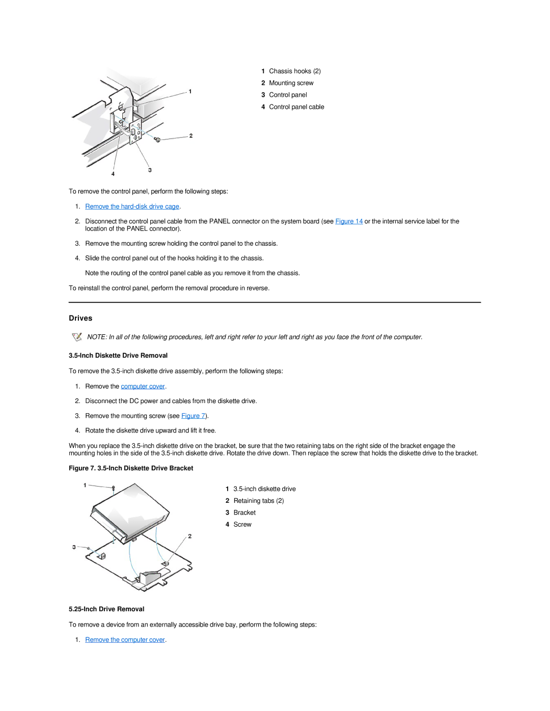 Dell GX200 manual Remove the hard-disk drive cage, Inch Diskette Drive Removal, Inch Drive Removal 