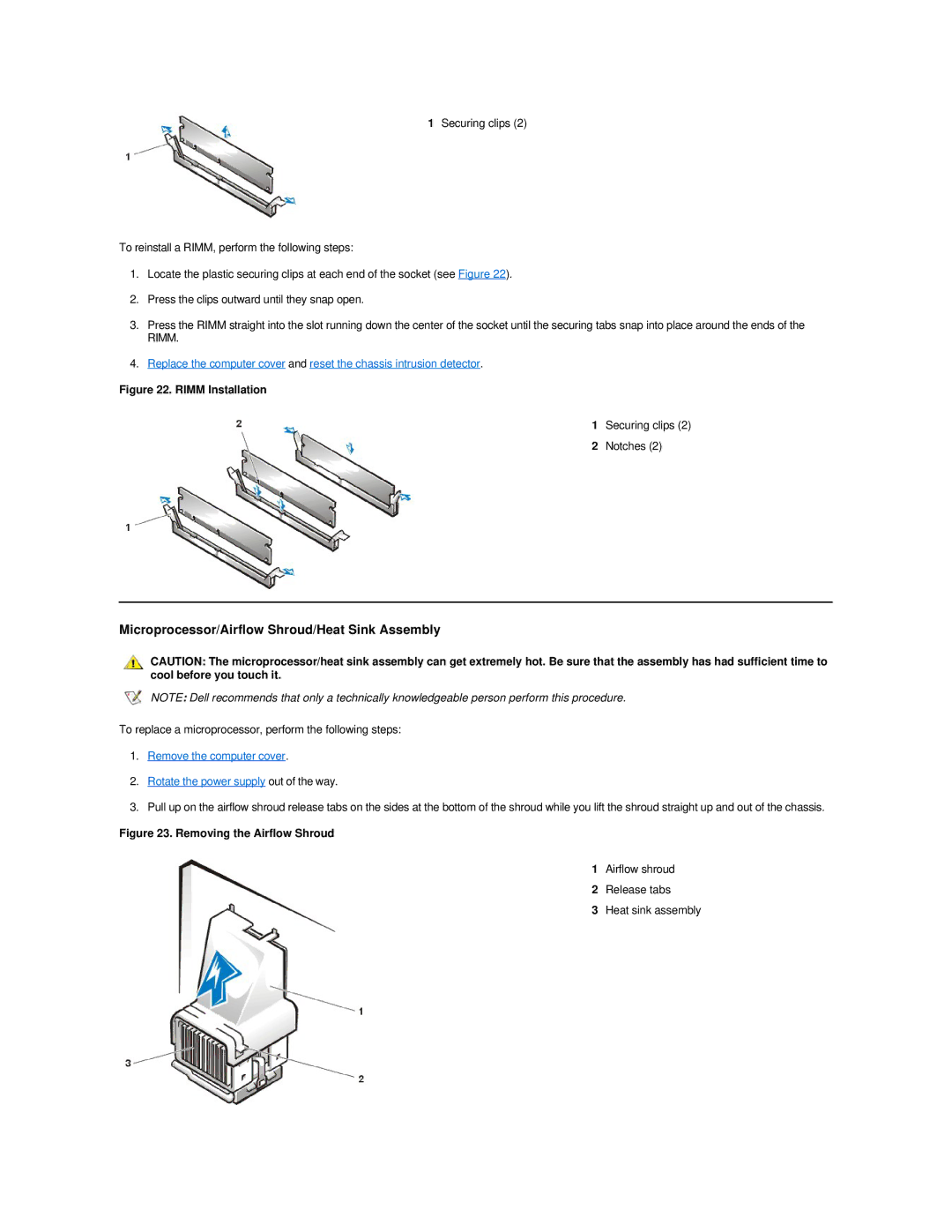 Dell GX200 manual Microprocessor/Airflow Shroud/Heat Sink Assembly, Rimm Installation 