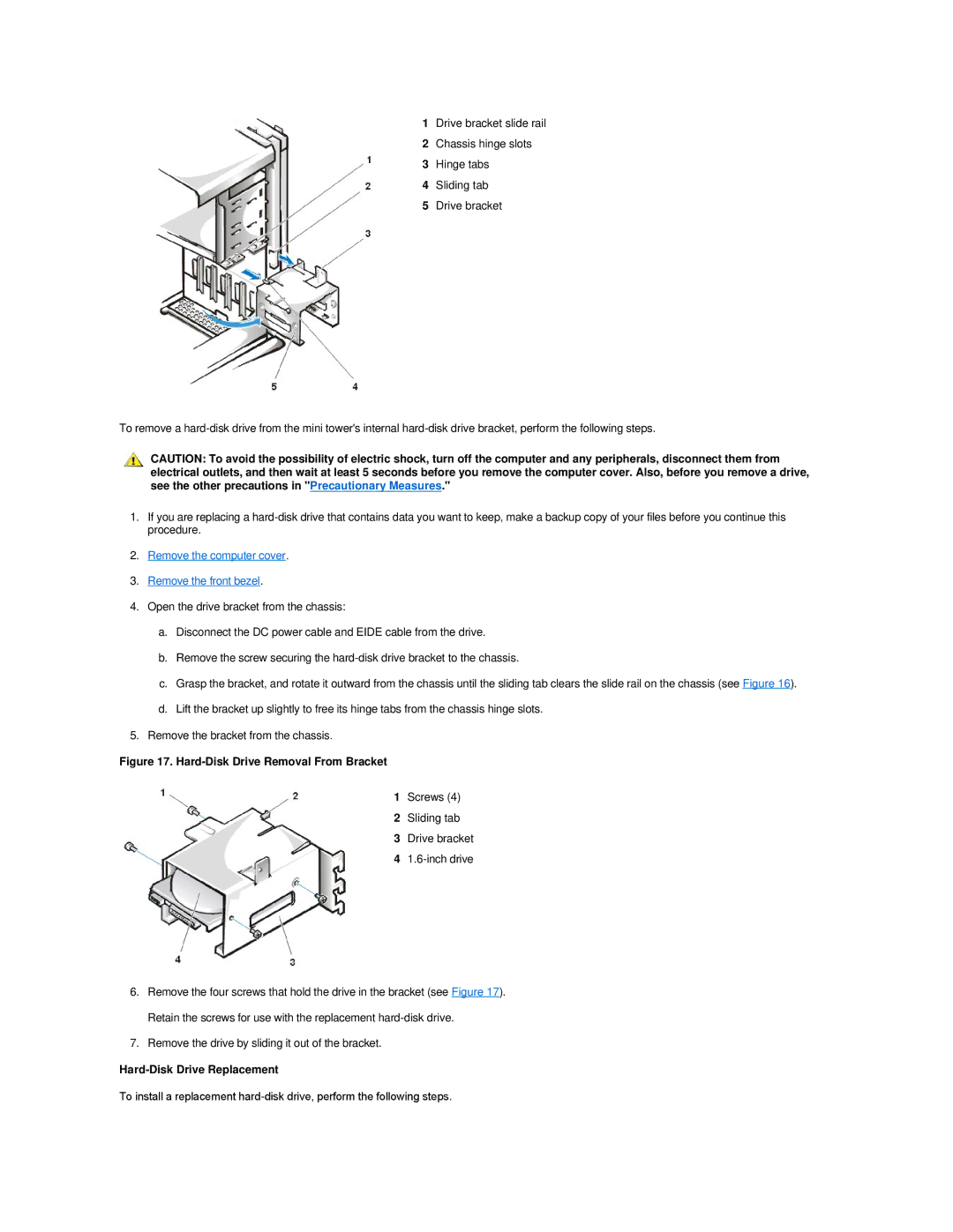 Dell GX200 manual Remove the computer cover Remove the front bezel, Hard-Disk Drive Removal From Bracket 