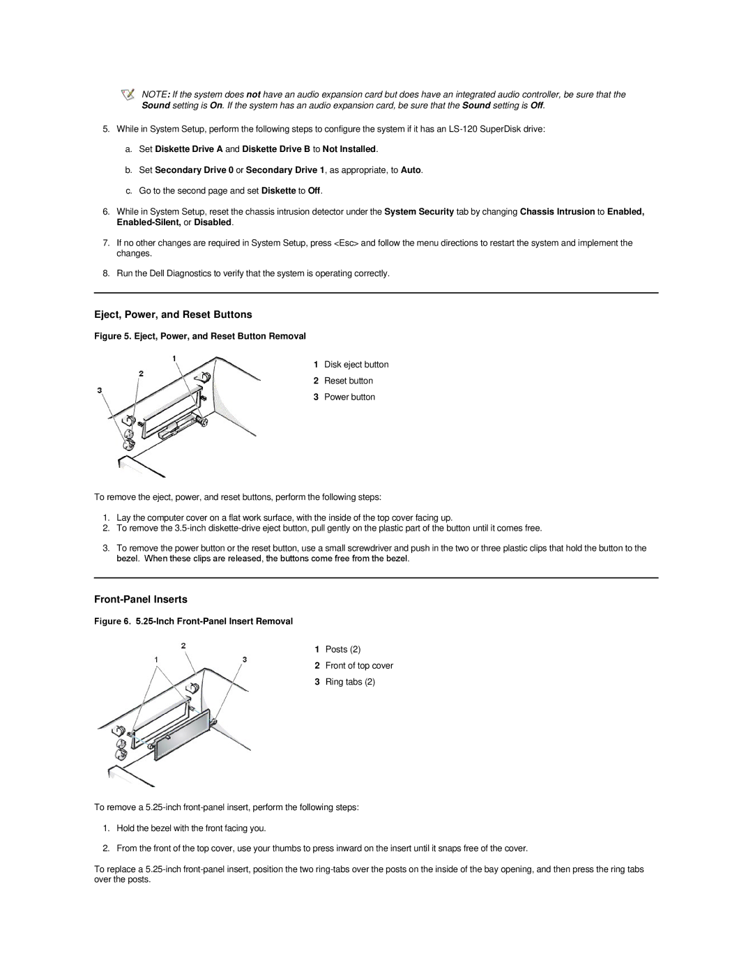 Dell GX200 manual Eject, Power, and Reset Buttons, Front-Panel Inserts 