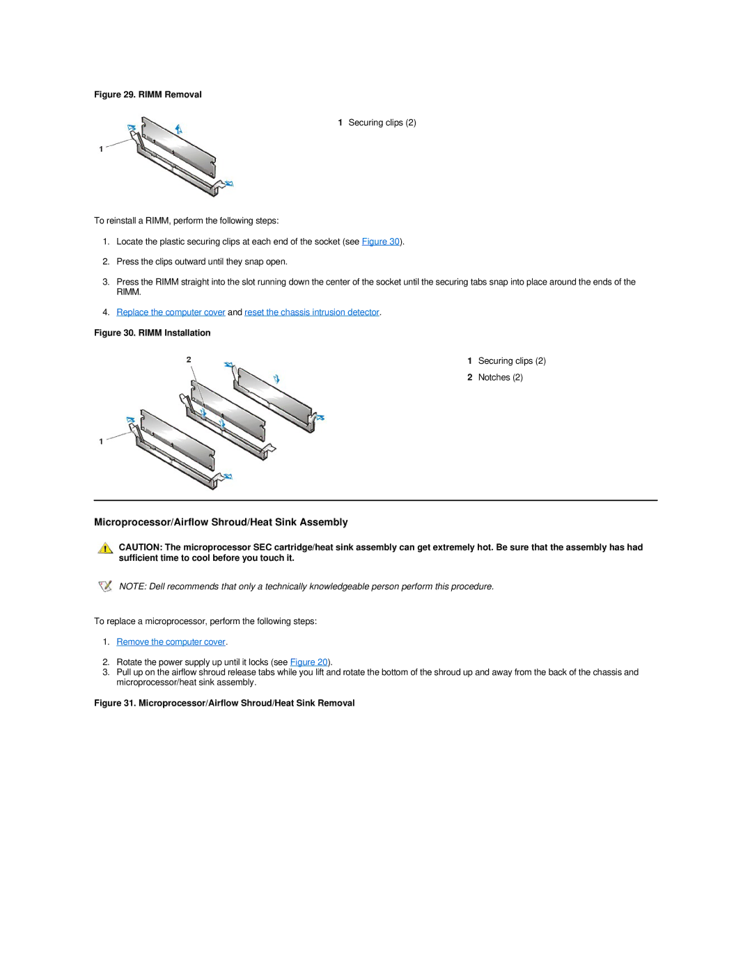 Dell GX200 manual Microprocessor/Airflow Shroud/Heat Sink Removal 