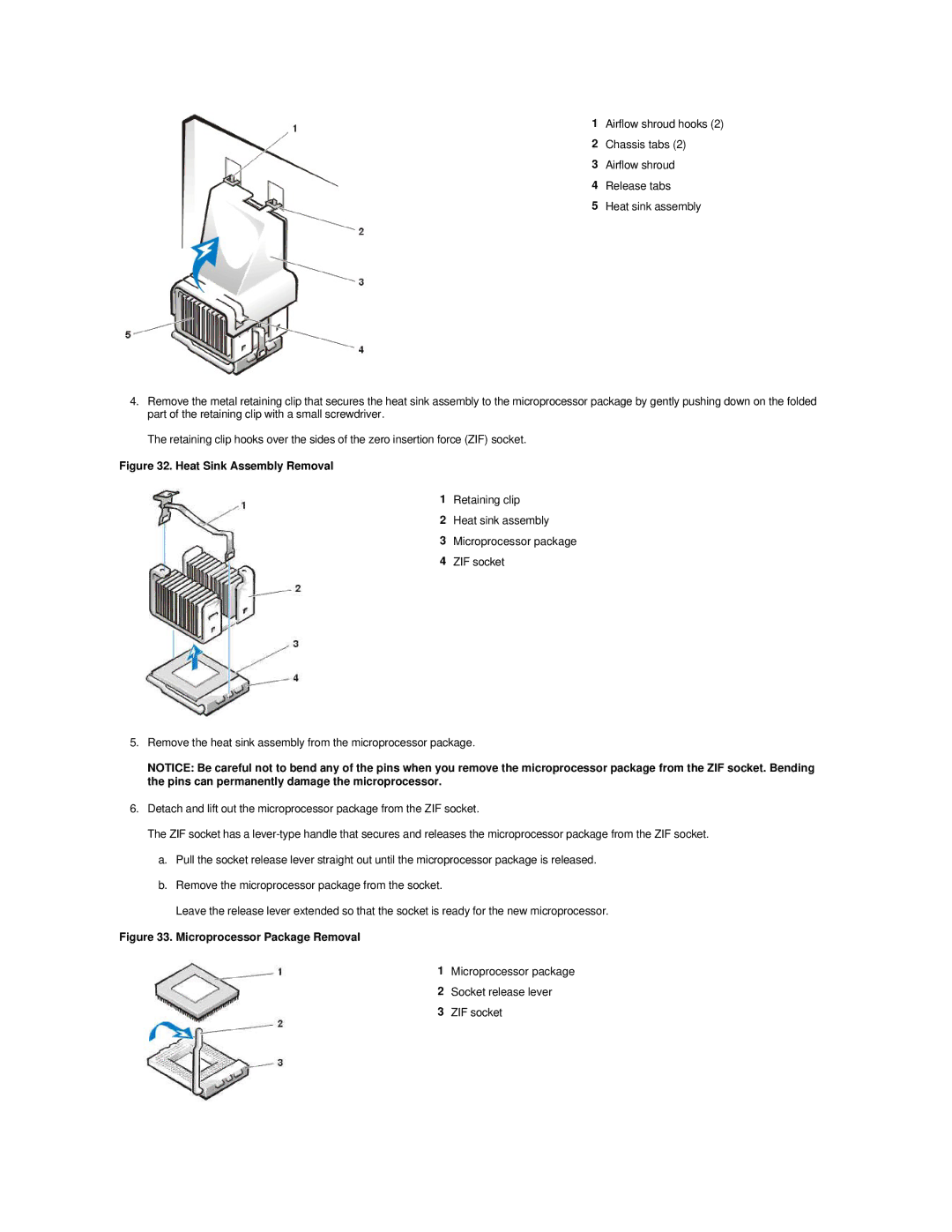 Dell GX200 manual Microprocessor package Socket release lever ZIF socket 