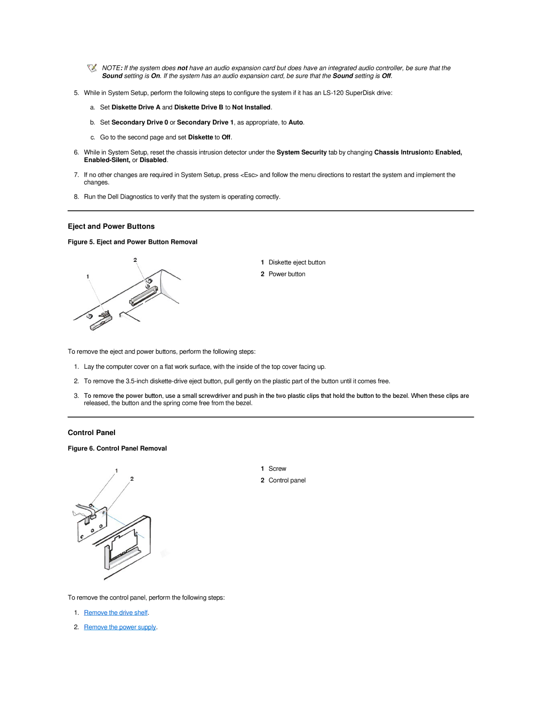 Dell GX200 manual Eject and Power Buttons, Remove the drive shelf Remove the power supply 