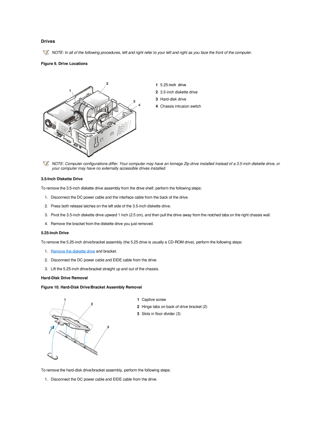 Dell GX200 manual Drives, Inch Diskette Drive, Inch Drive, Remove the diskette drive and bracket, Hard-Disk Drive Removal 