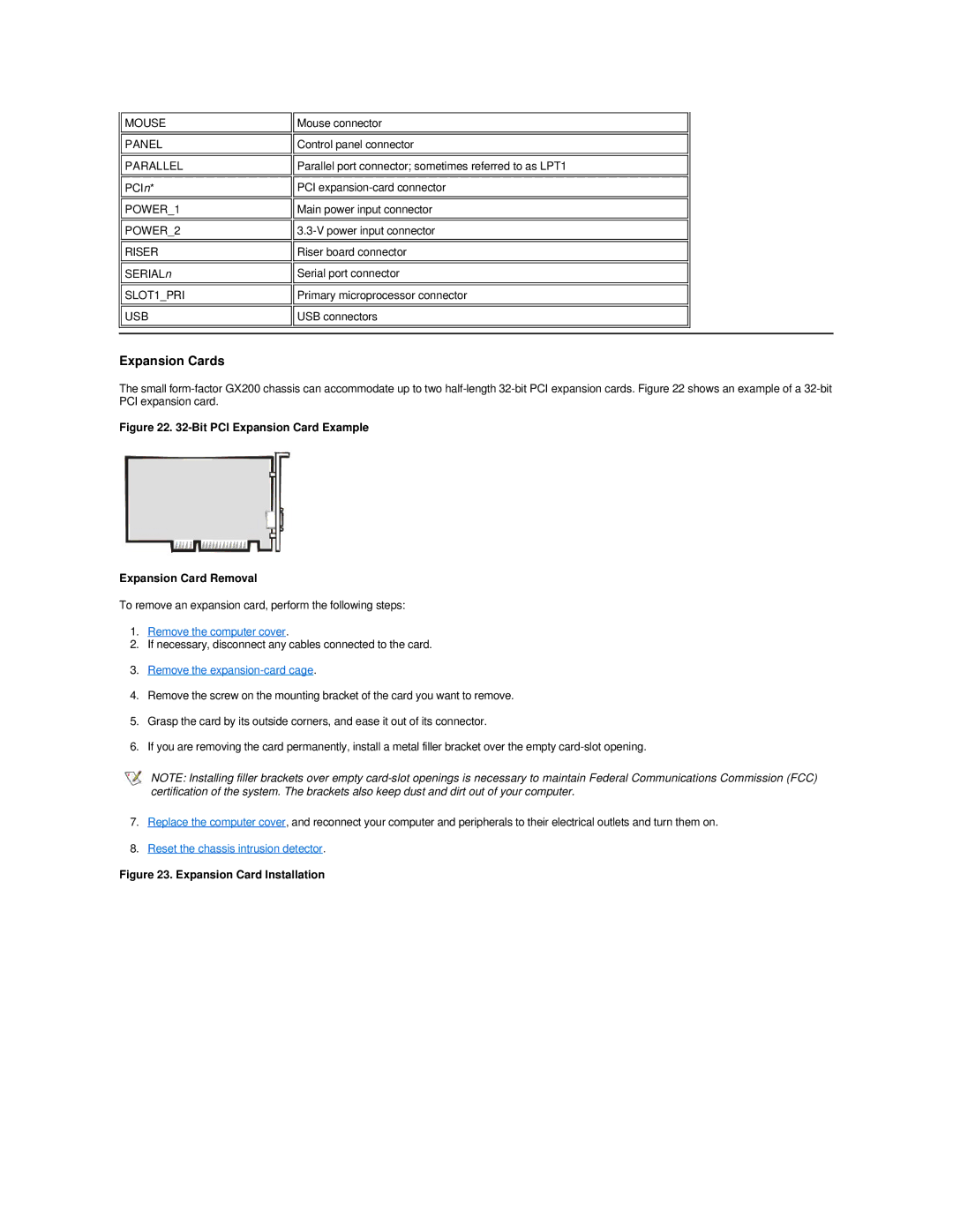Dell GX200 manual Bit PCI Expansion Card Example Expansion Card Removal 
