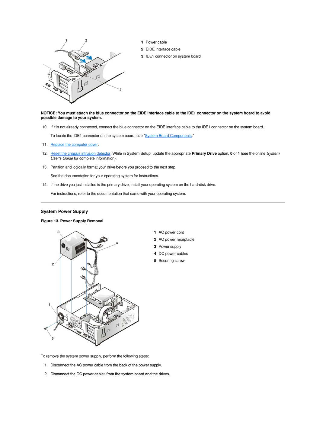 Dell GX200 manual System Power Supply, Replace the computer cover 