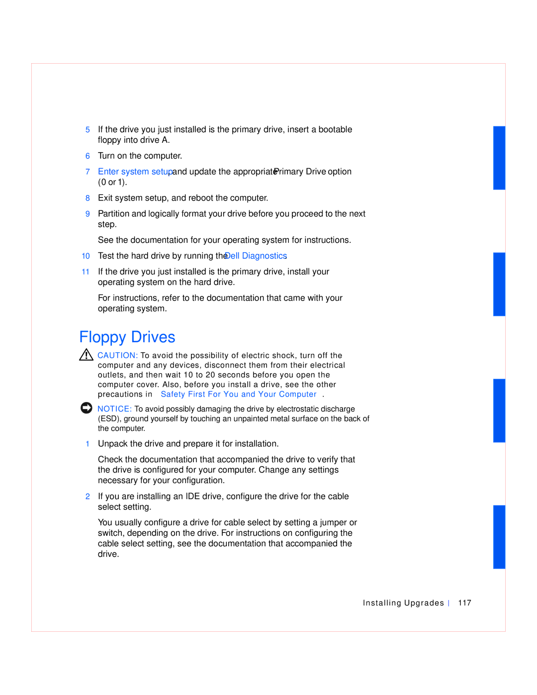 Dell GX240 manual Floppy Drives, Installing Upgrades 117 