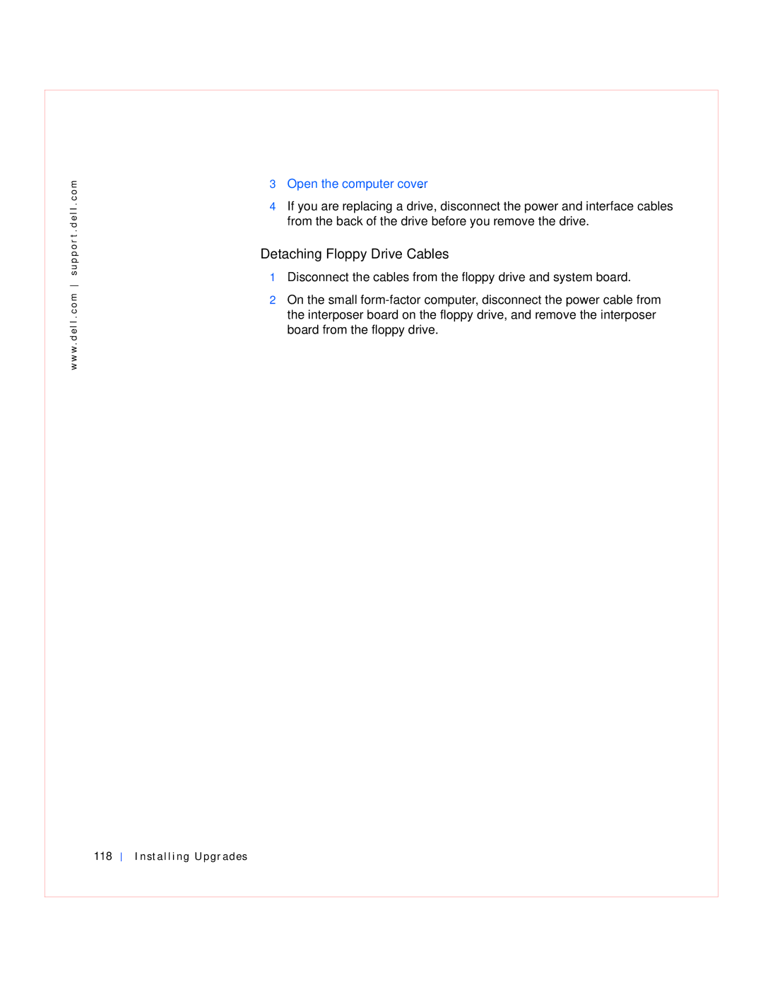 Dell GX240 manual Detaching Floppy Drive Cables, Installing Upgrades 