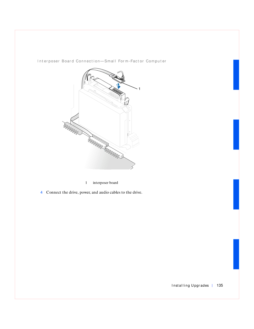 Dell GX240 manual Connect the drive, power, and audio cables to the drive, Installing Upgrades 135 