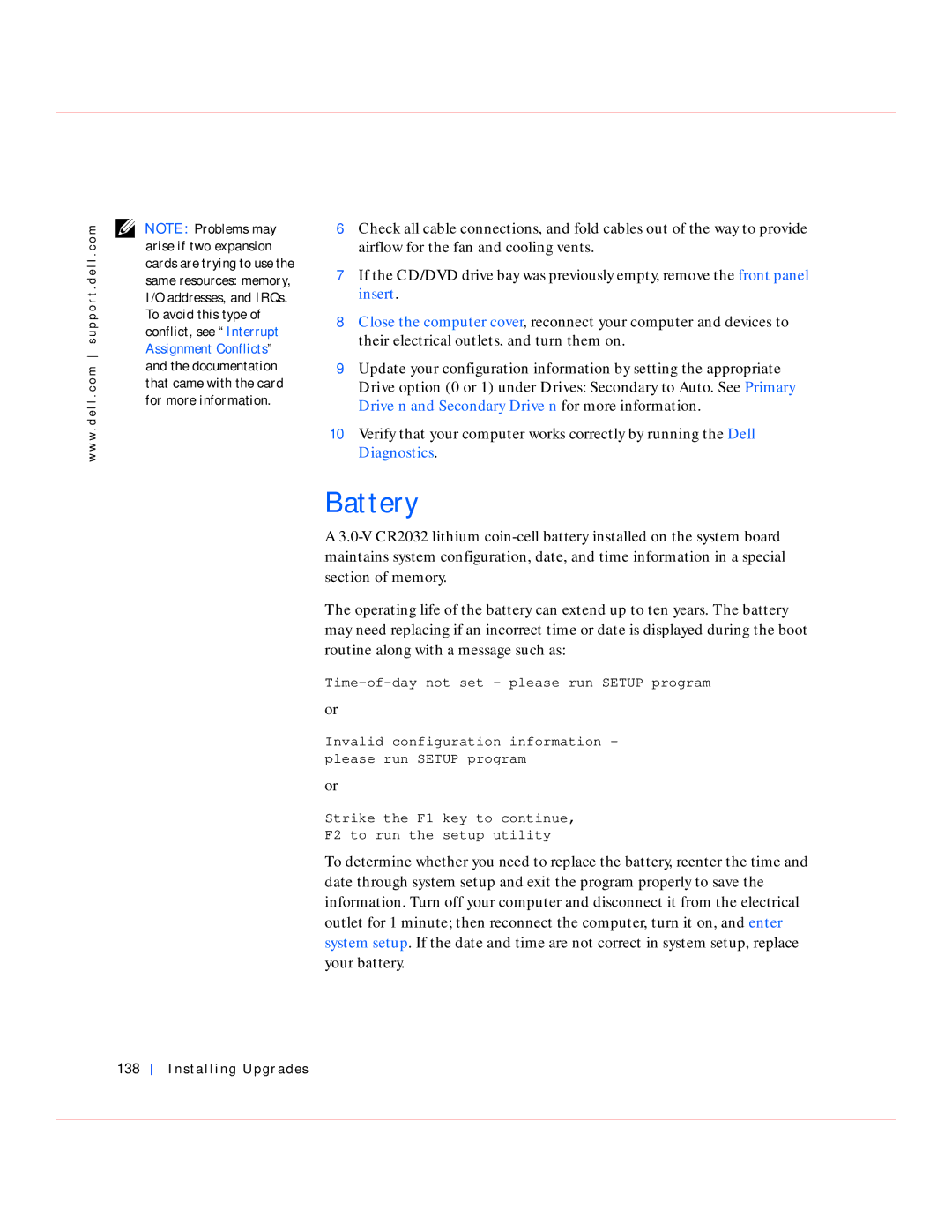 Dell GX240 manual Battery, Installing Upgrades 