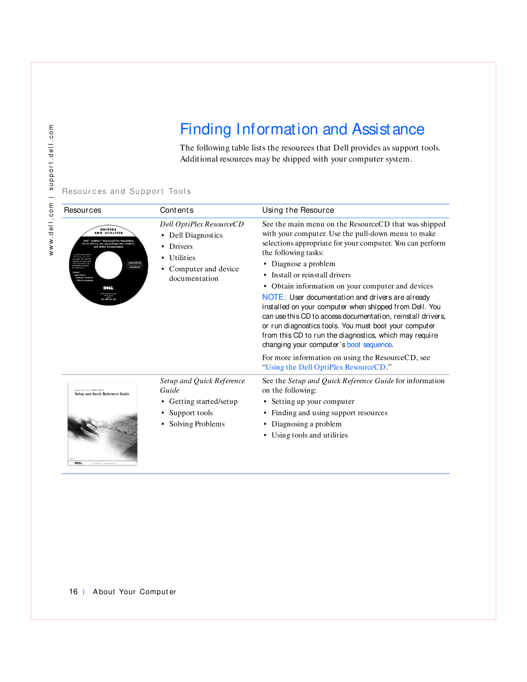 Dell GX240 manual Finding Information and Assistance, Resources Contents Using the Resource 