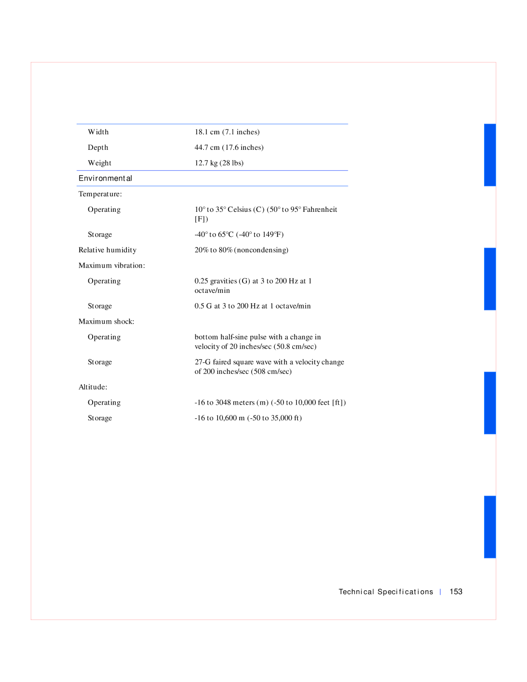 Dell GX240 manual Environmental, Technical Specifications 153 