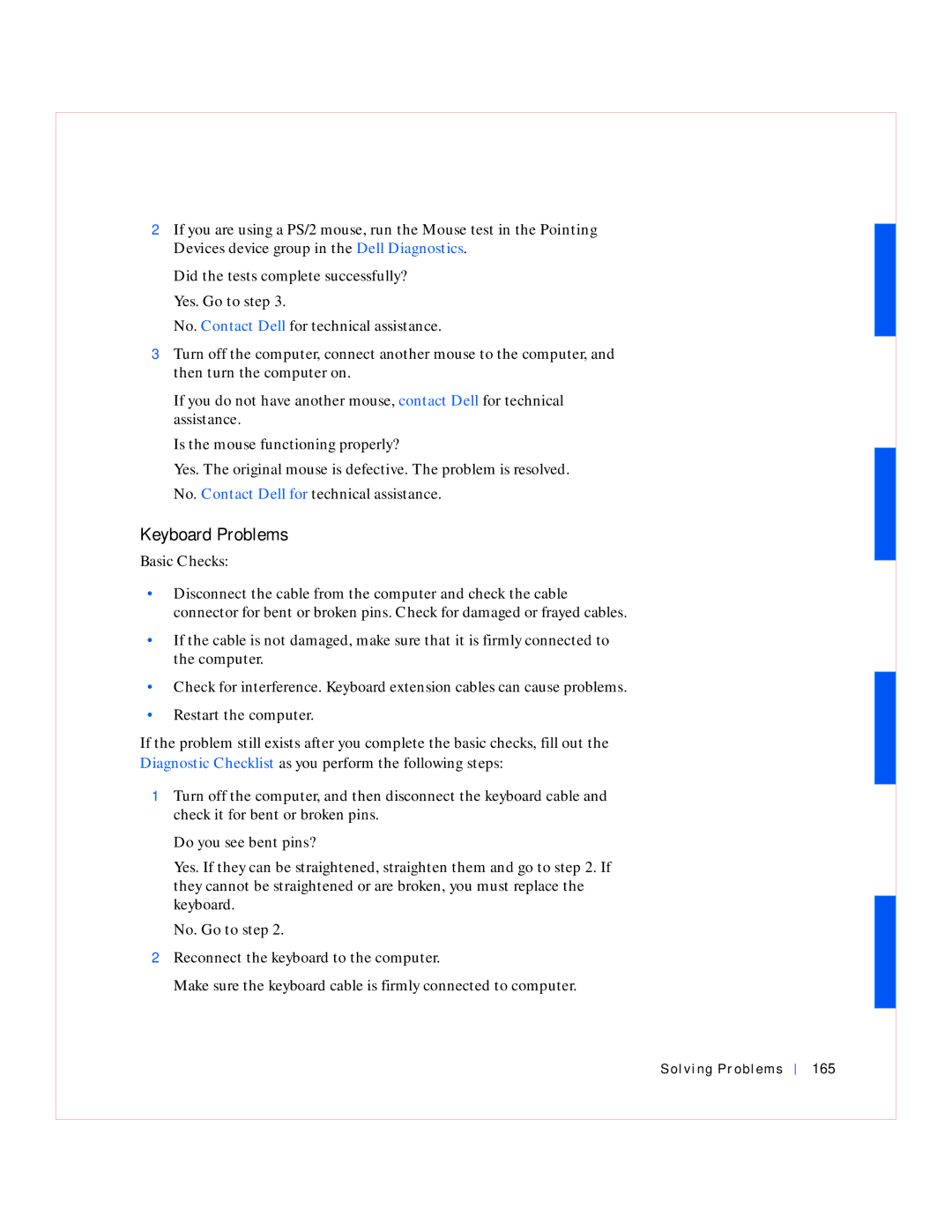 Dell GX240 manual Keyboard Problems, Solving Problems 165 