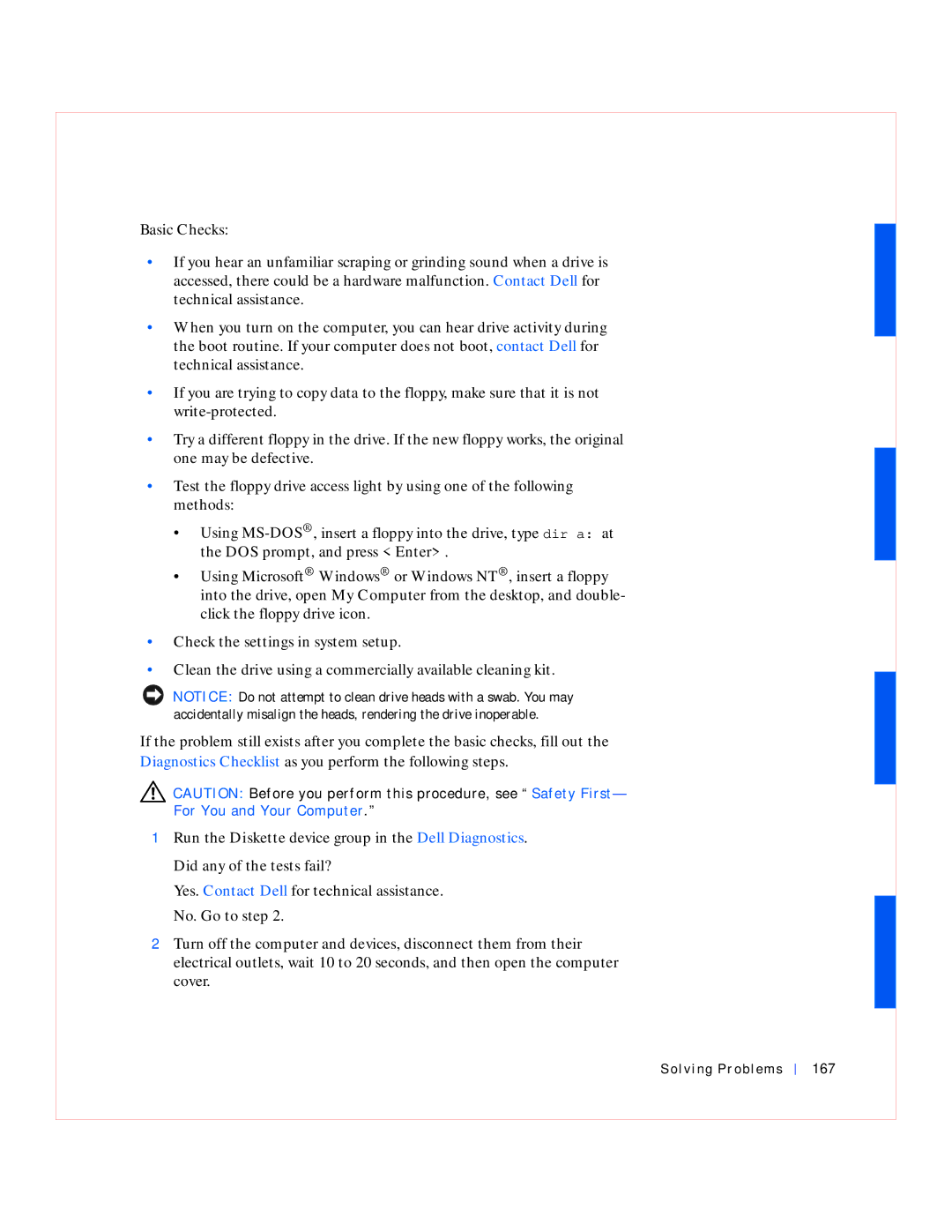 Dell GX240 manual Solving Problems 167 